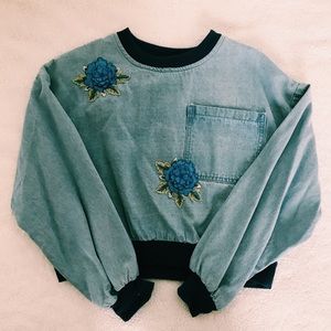 cropped denim floral top
